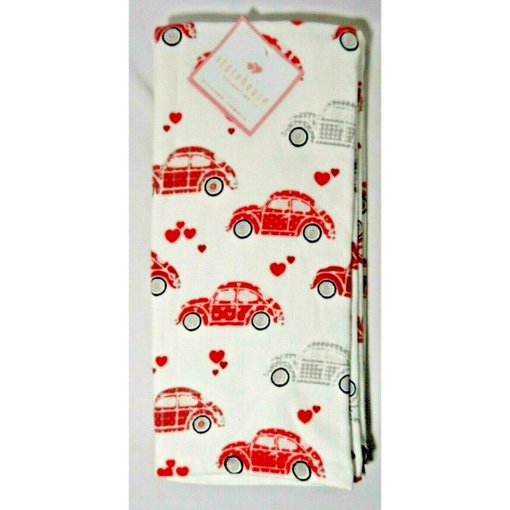 Storehouse Love Bugs Hearts Valentine's Day Kitchen Towels 2-pc Red White Gift